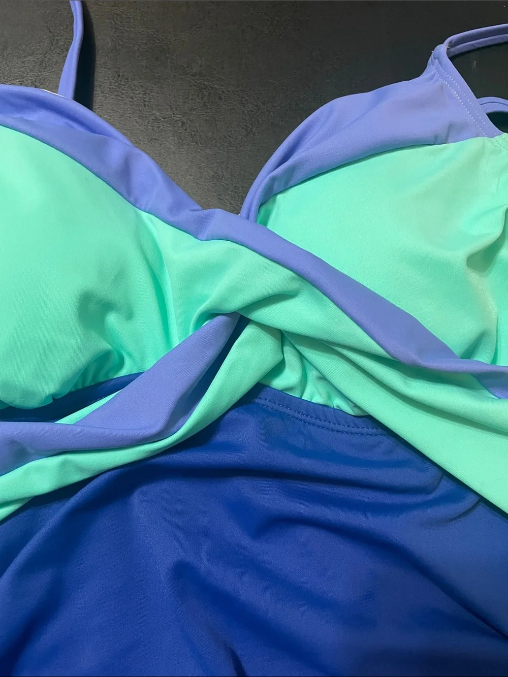 Girls' Colorblock Blue & Mint Swim Top  Sz.16 young girls NWT adjustable straps